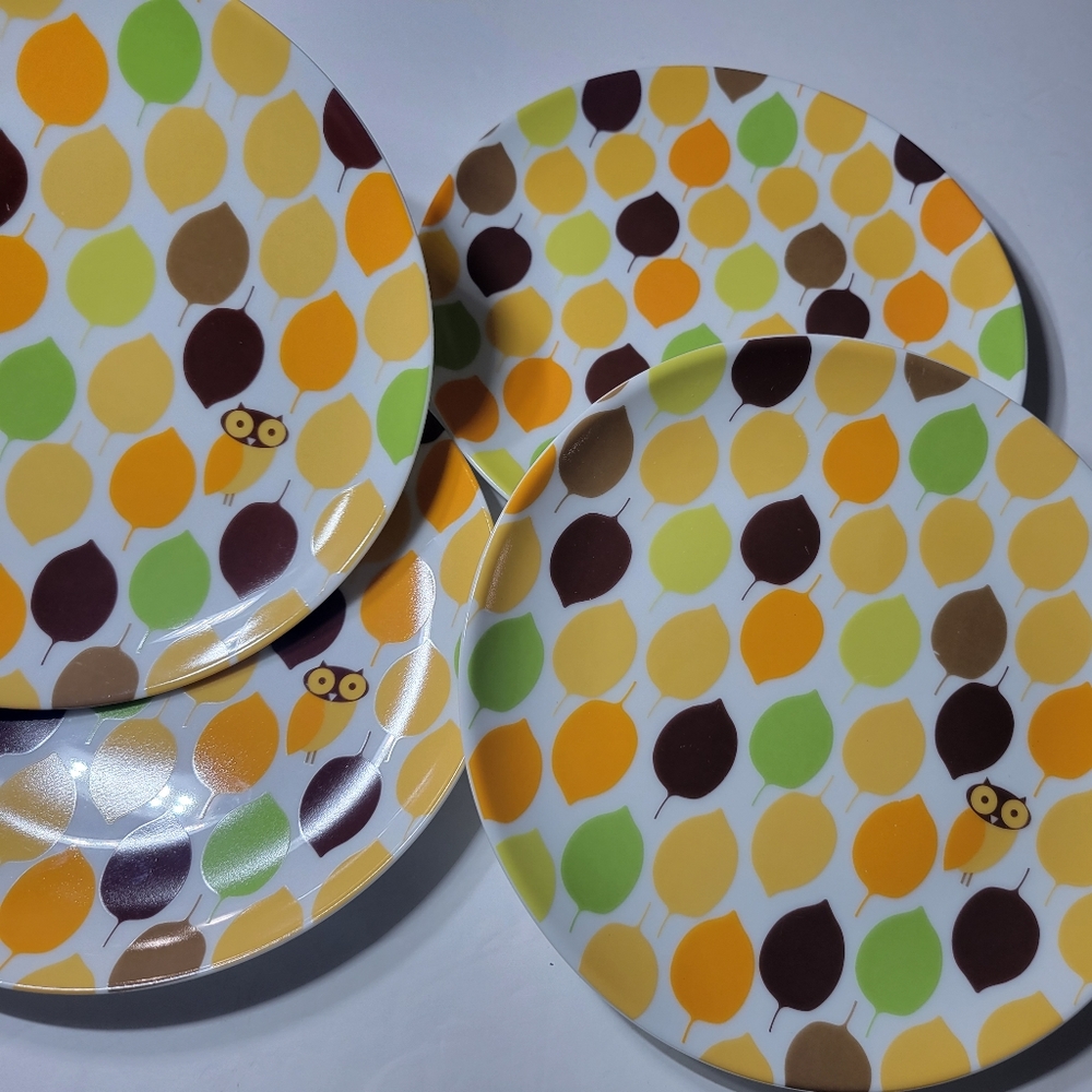 Set of 4 Little Hoot Owl Plates Rachael Ray Owl Plates, 8 inch